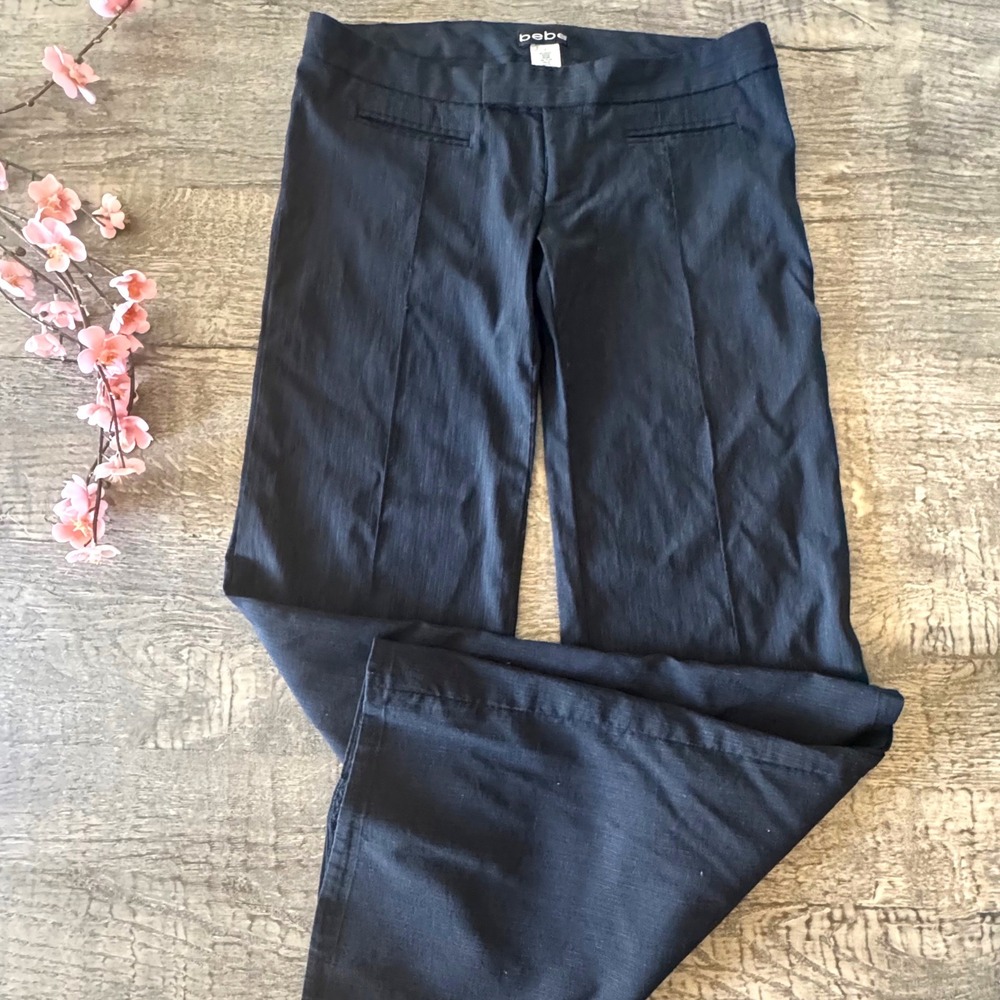 Y2K Bebe Ultra Low Rise Dress Pants Black Flare Textured Trousers Vintage Size 6